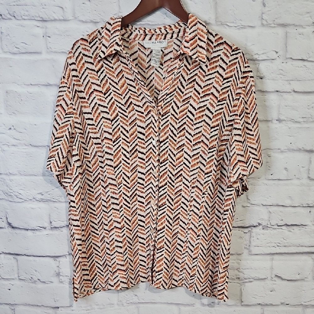 Sag Harbor Multicolor Chevron Button Down Shirt